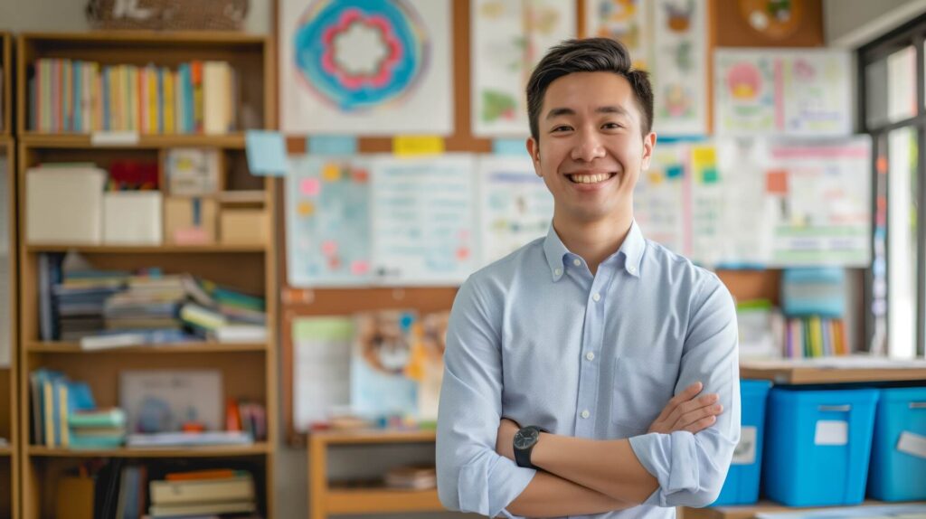 Carlsbad Schools Asian Male Teacher in Bright Classroom