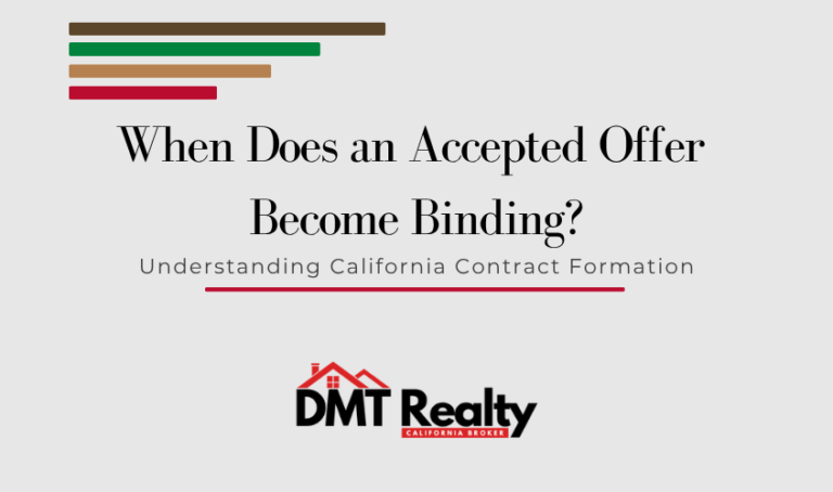 When does an accepted home offer become binding in California as a seller reviews the signed purchase agreement